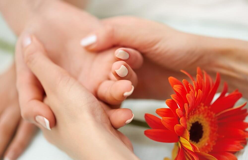 ハンドマッサージとガーベラの花