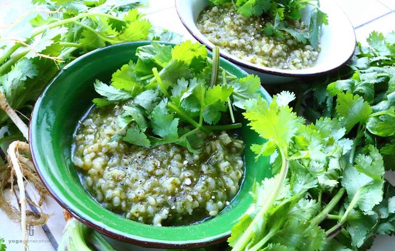 パクチー香る玄米おじや