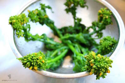 茹でてザルにあげた菜の花