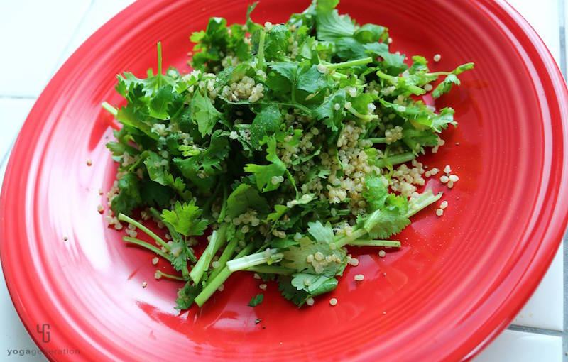 赤の皿に乗ったサラダ