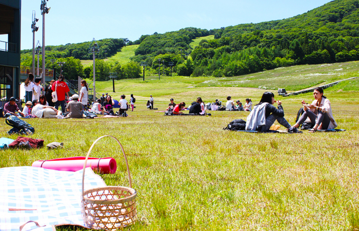 芝生で好きな時間を過ごす参加者たち