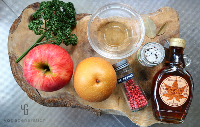 木製カットボードの上の材料