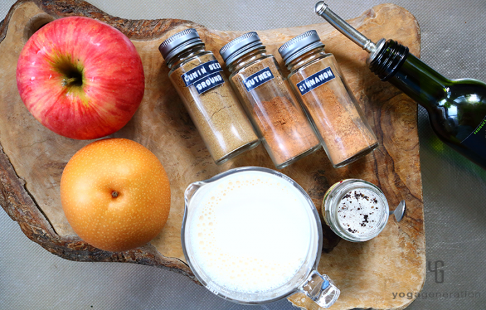 木製カットボードの上の材料