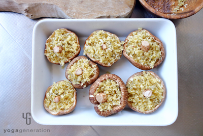 シイタケにパン粉を乗せてこんがり焼く