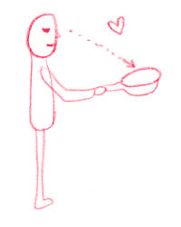 人がフライパンを見ている