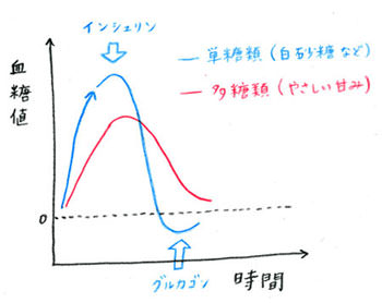 糖の種類と血糖値のグラフ