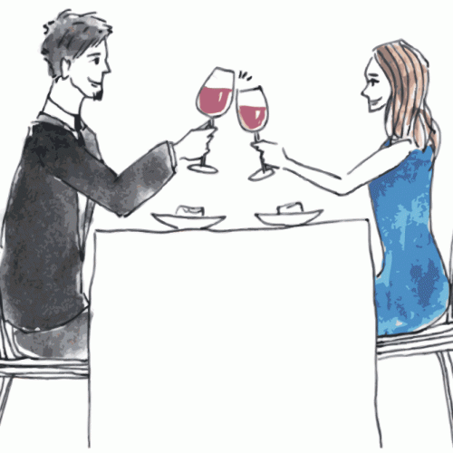 男性と女性がワインで乾杯しているイラスト