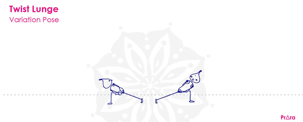 後ろで手を繋いだ、ランジのツイストポーズ