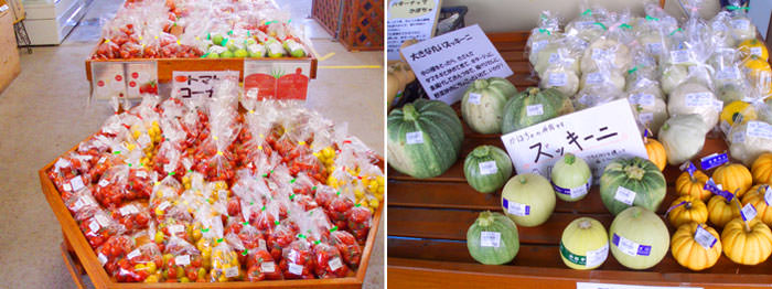 たくさん並んだトマトやズッキーニ