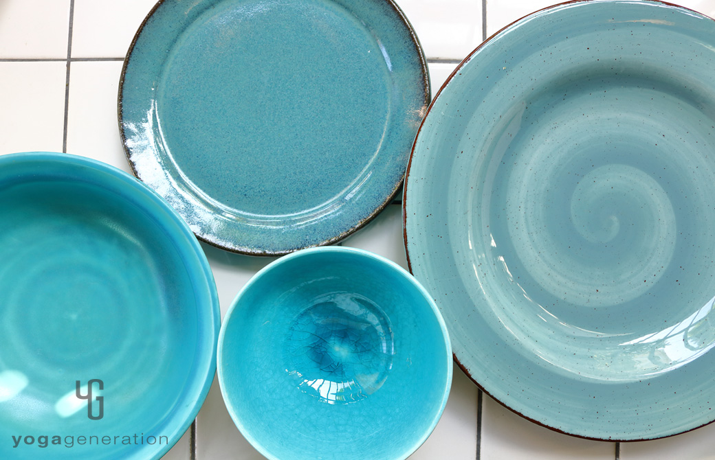 ターコイズカラーのゆるベジプレート4枚