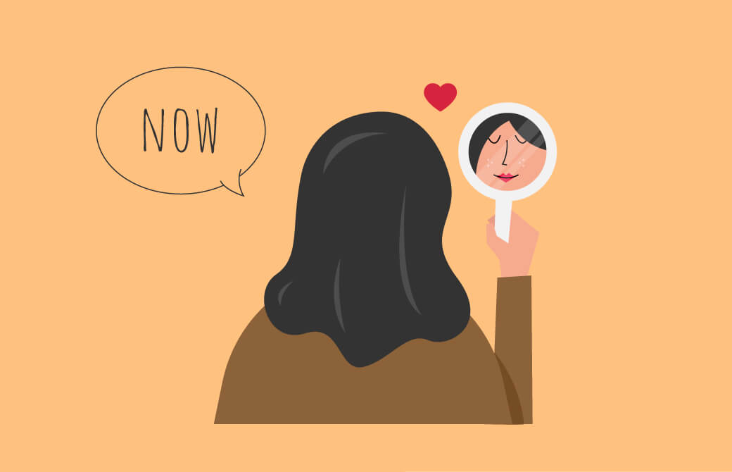 鏡を見る女性のイラスト