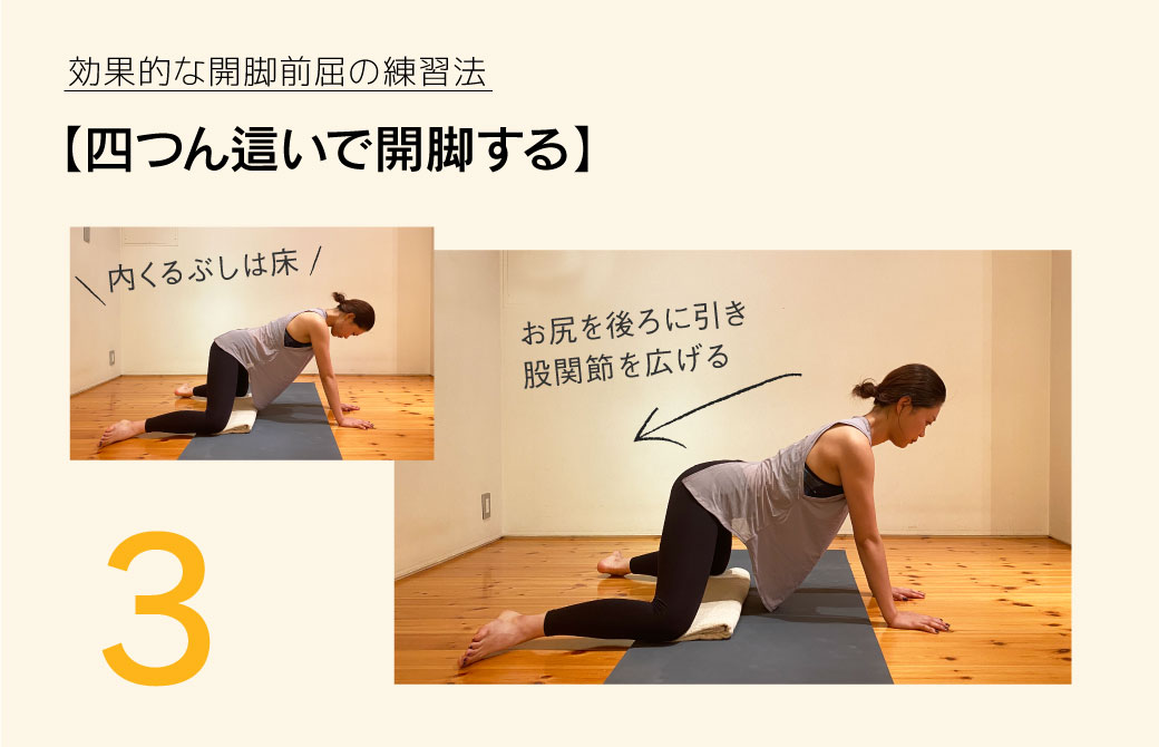 四つん這いで開脚する