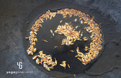 クミンシードをオリーブオイルで熱する