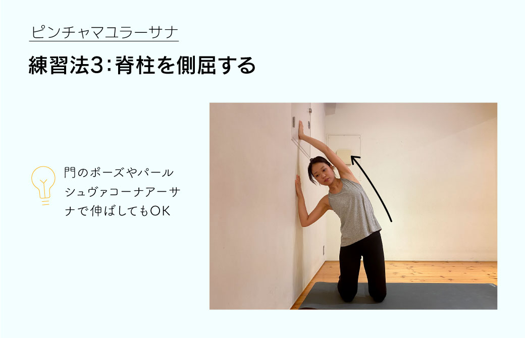 ピンチャマユラーサナ練習法3：脊柱を側屈する