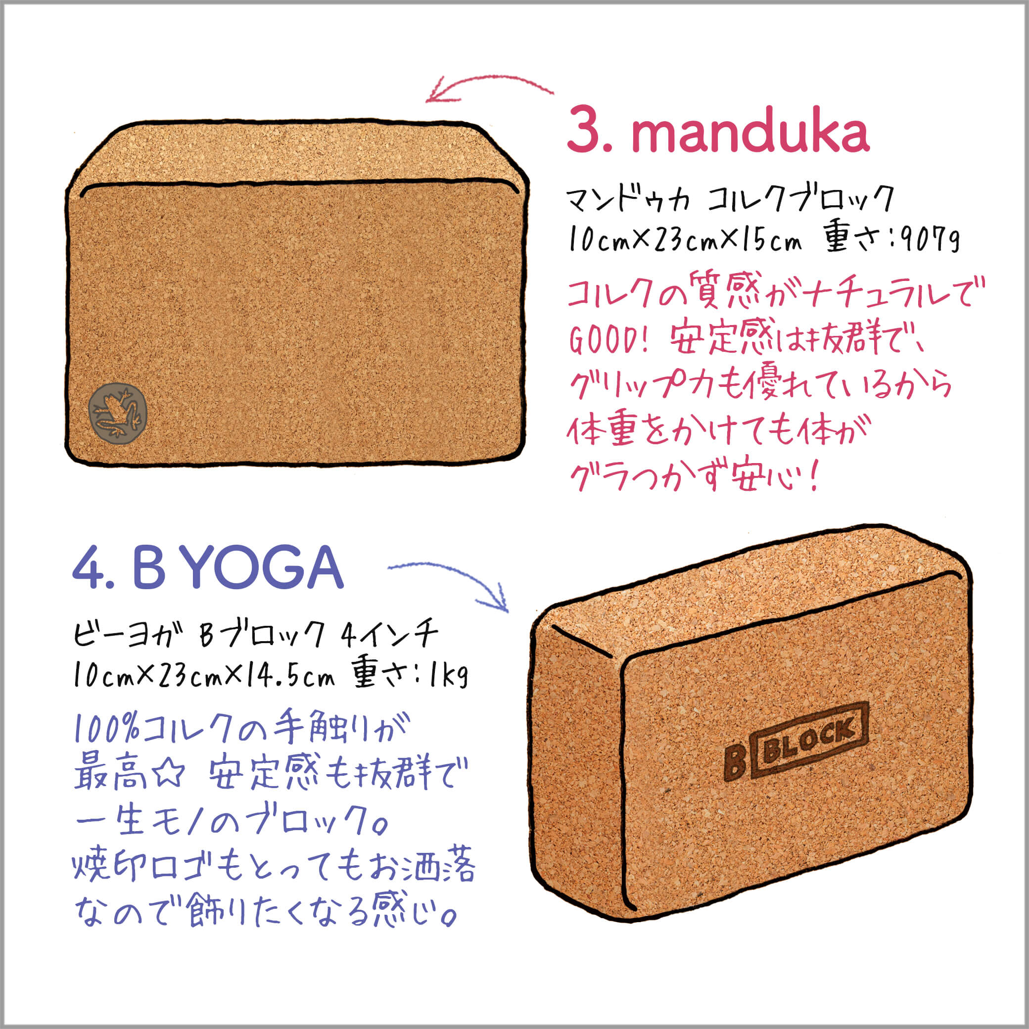 2つのコルク製のヨガブロック