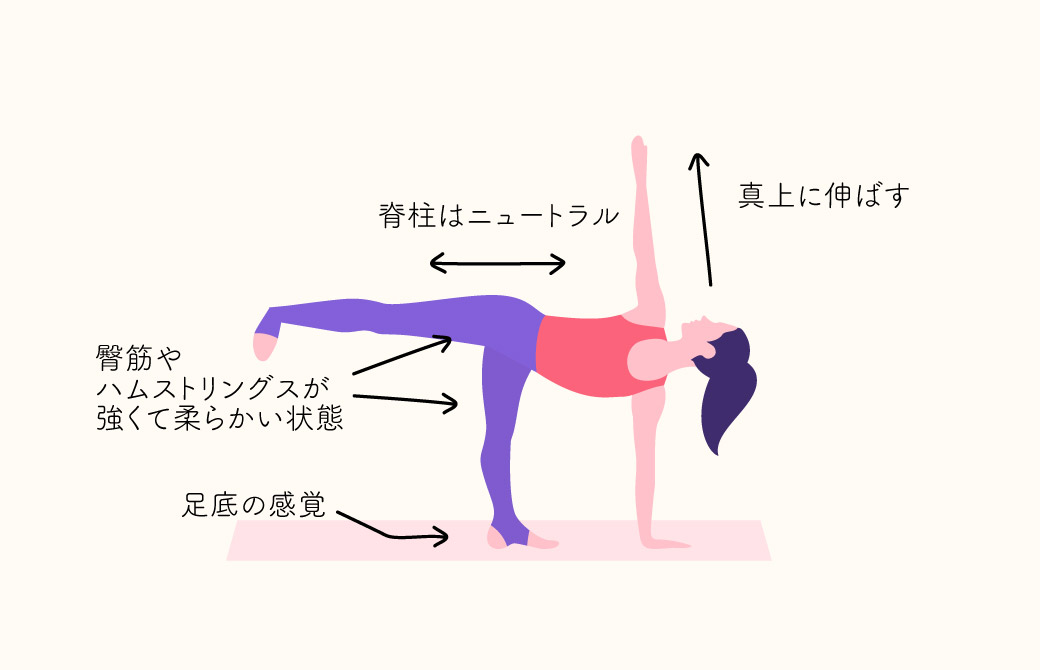 半月のポーズは片脚を高く上げ、もう一方の脚と同側の手で支持するポーズ