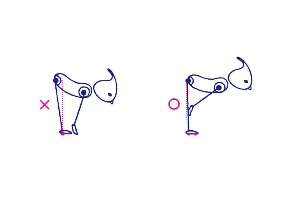 アルダウッターナーサナでは、お尻の位置に注意し背骨を前方に長く伸ばす