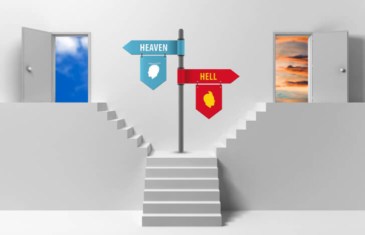 天国と地獄へと繋がる階段と扉