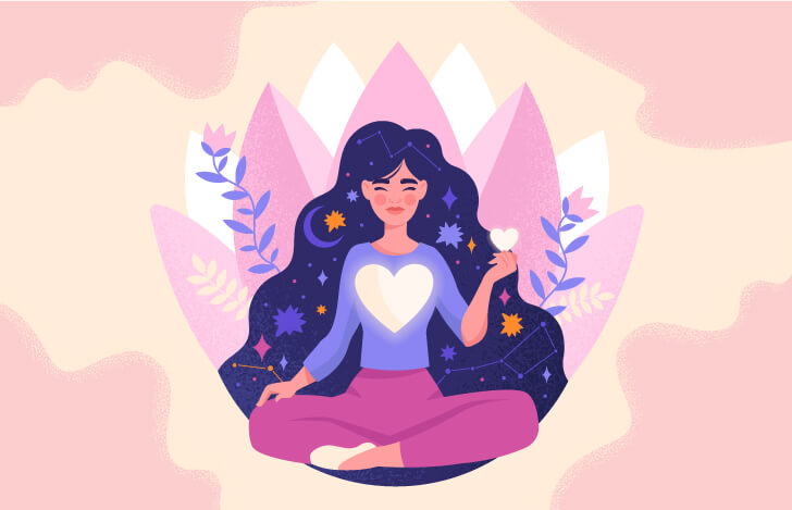 ヨガで心から満たされている女性