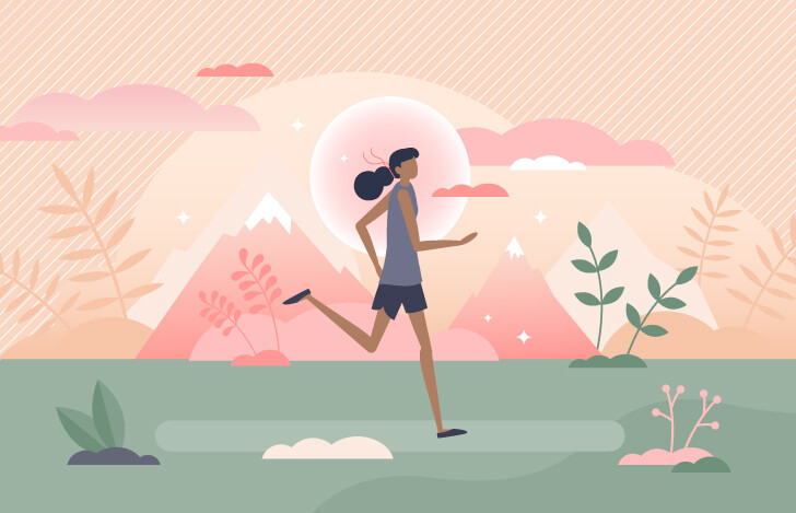 走る女性の全身の姿