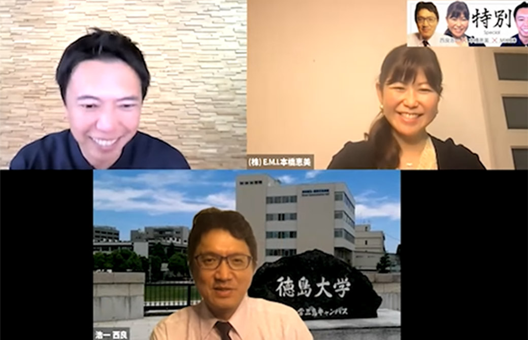 右上:本橋恵美先生、下:西良浩一先生、左上:弊社代表MIKIZO