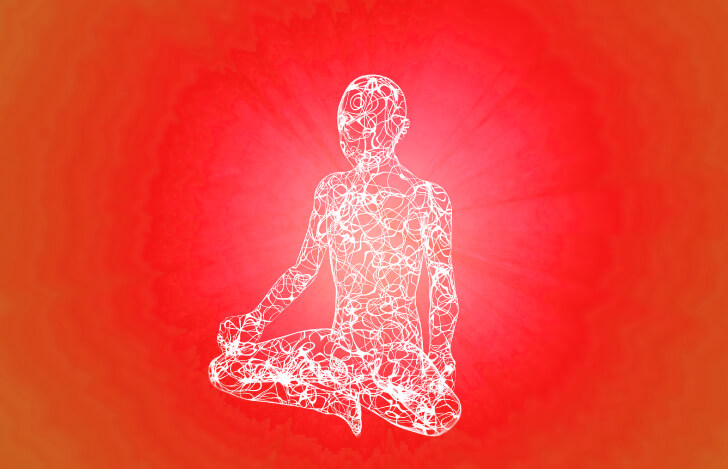 プラーナの流れをイメージした座位の人のイラスト