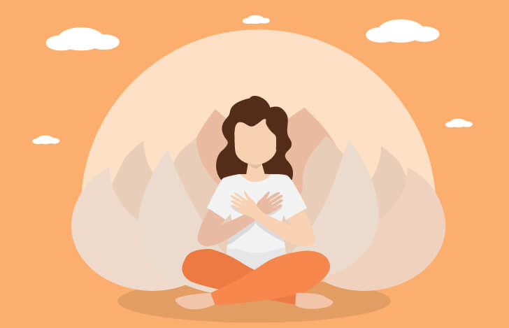 安楽座で両手を胸に当てる女性のイラスト