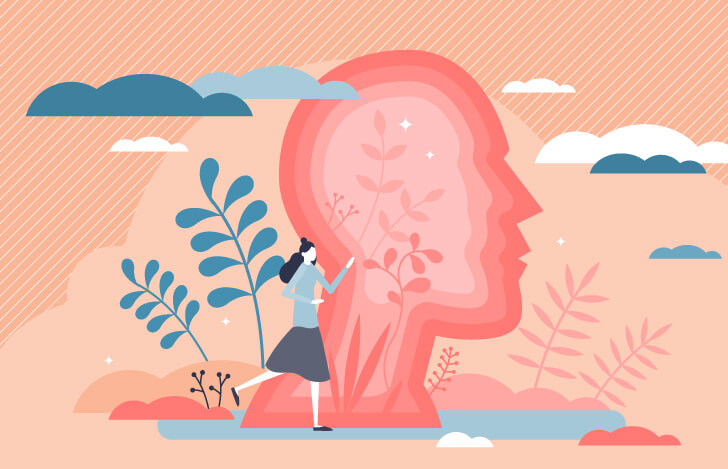 人の頭部を横から見た図解と女性のイラスト