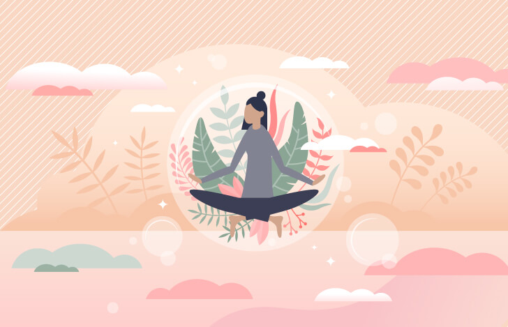 安楽座で静かに空を漂う女性