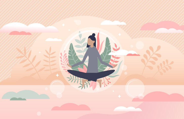 安楽座で座り中に浮かぶ女性