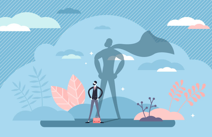 仁王立ちの男性とその影