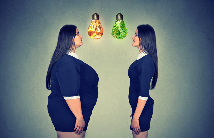 向かい合わせの太った女性と痩せた女性