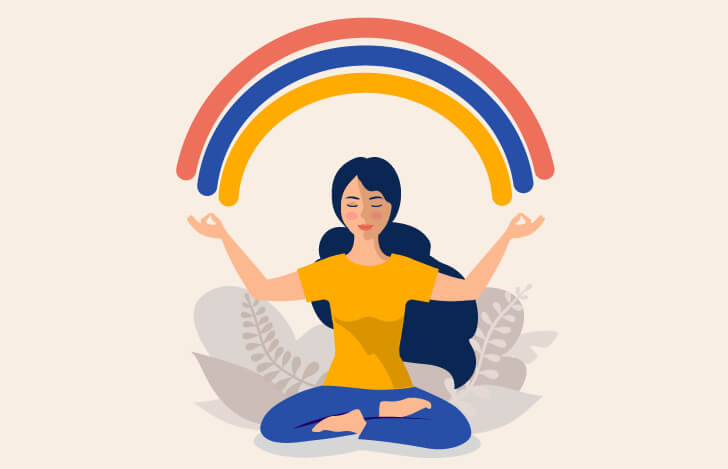 安楽座で座る女性と虹のイラスト