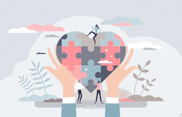 ハートのパズルを完成させる人々