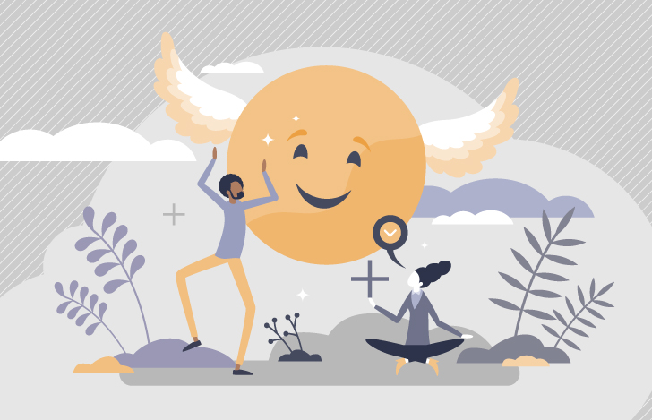 笑顔の太陽のイメージと二人の男女