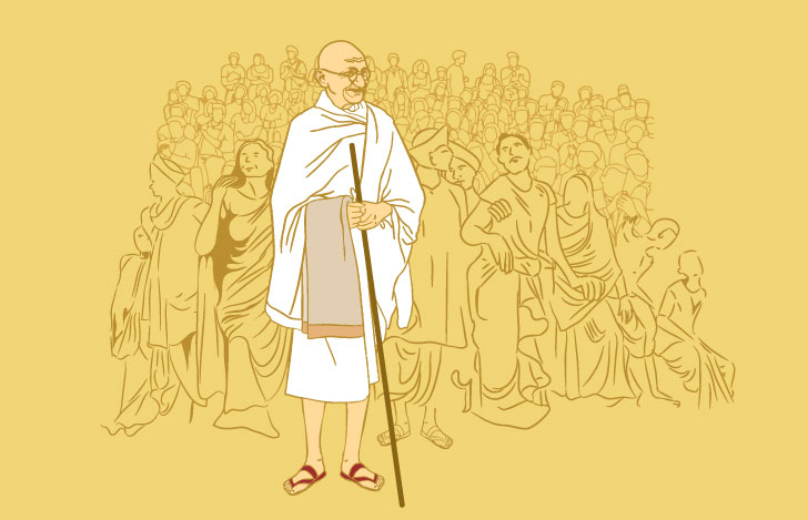 マハトマ・ガンディーと群衆の絵