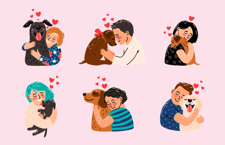ペットをハグする人々