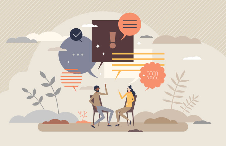 会話する男女と吹き出しの絵