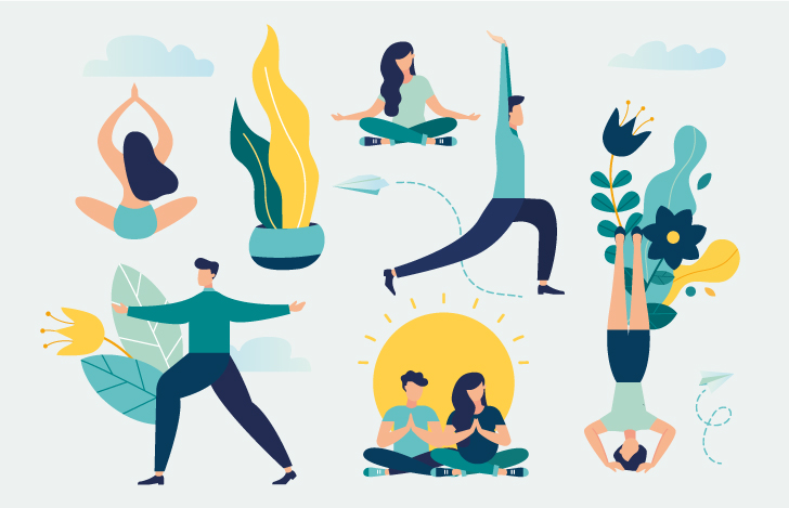 ヨガをする人々のイラスト