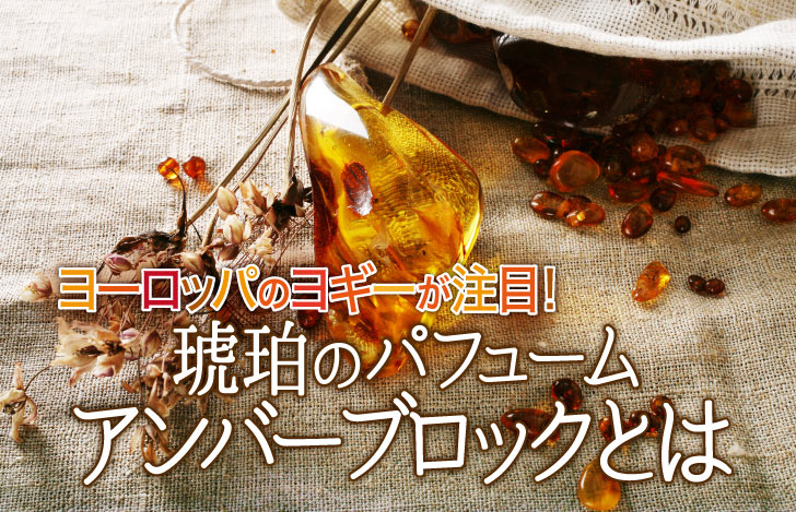 琥珀のペンダントと琥珀の原石と麻の袋とドライフラワー