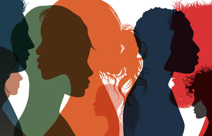 複数の女性や男性の影が重なるイラスト