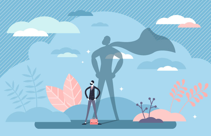 仁王立ちの男性とそのシルエット