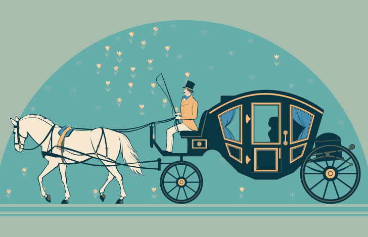 馬車と馬車に乗る人と御者