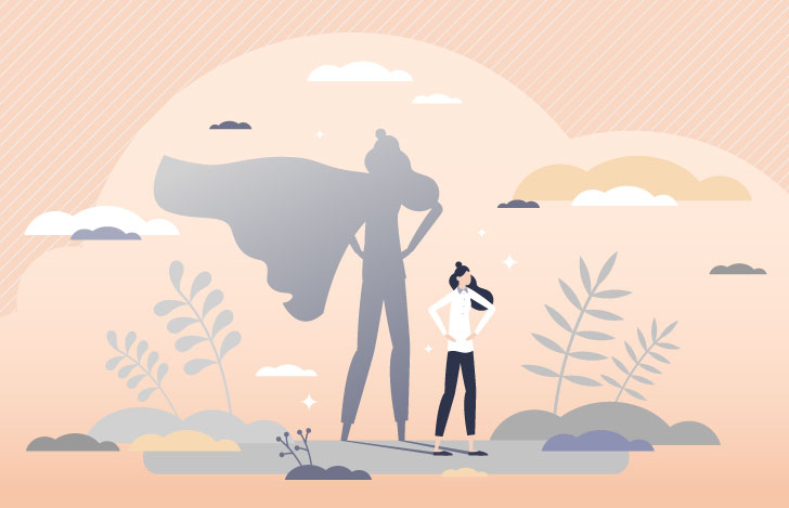 マントを靡かせた影の前に仁王立ちで立つ女性