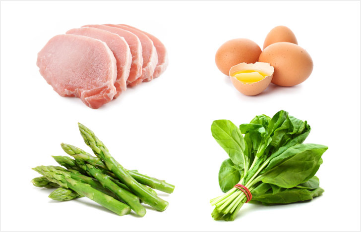 豚肉と卵とアスパラガスとホウレン草