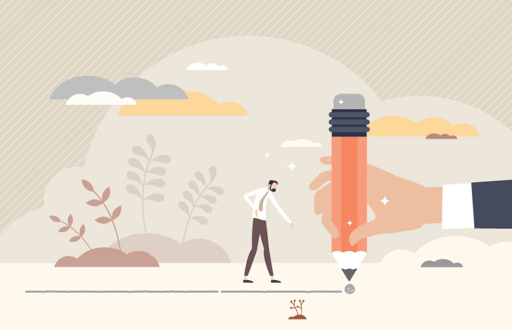 線を書く鉛筆とその線の上を歩く人