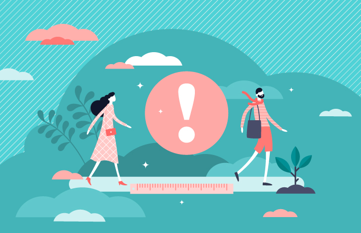 歩く男女とその間に現れるビックリマーク