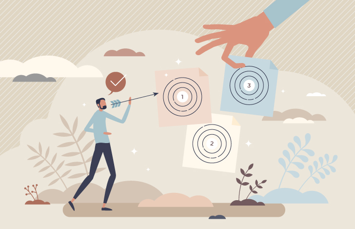 的に矢を当てようとする男性のイラスト