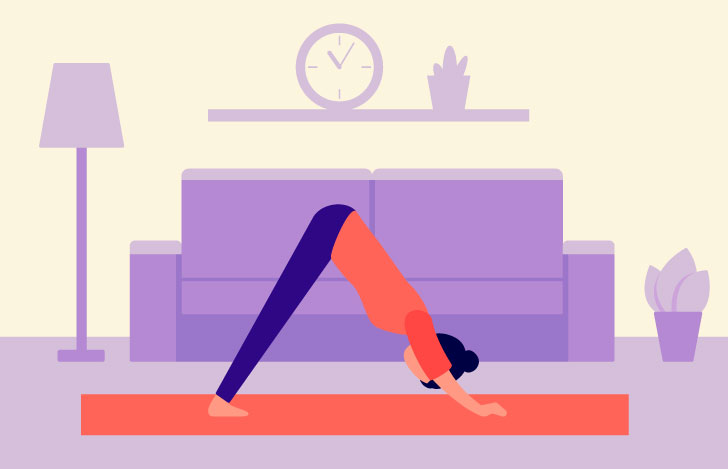 室内でヨガを行う女性のイラスト