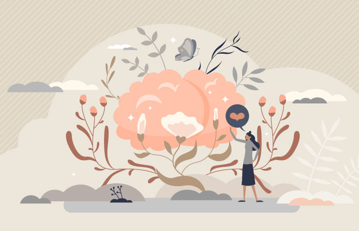 脳と花と女性のイラスト